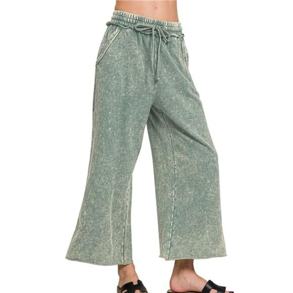 Zenana Washed French Terry Palazzo With Pockets - Picture 1 of 3